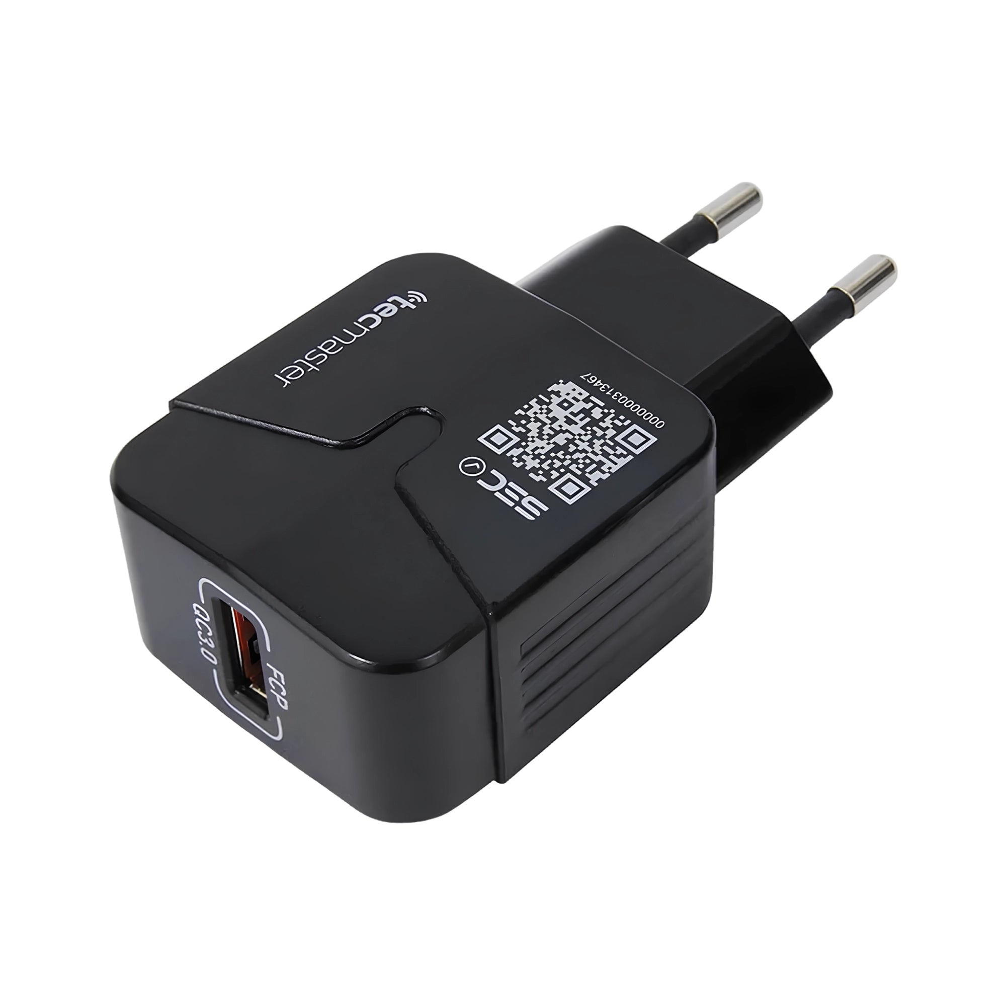 Cargador de Pared Rápido Tecmaster QC 3.0 18W USB-A Negro