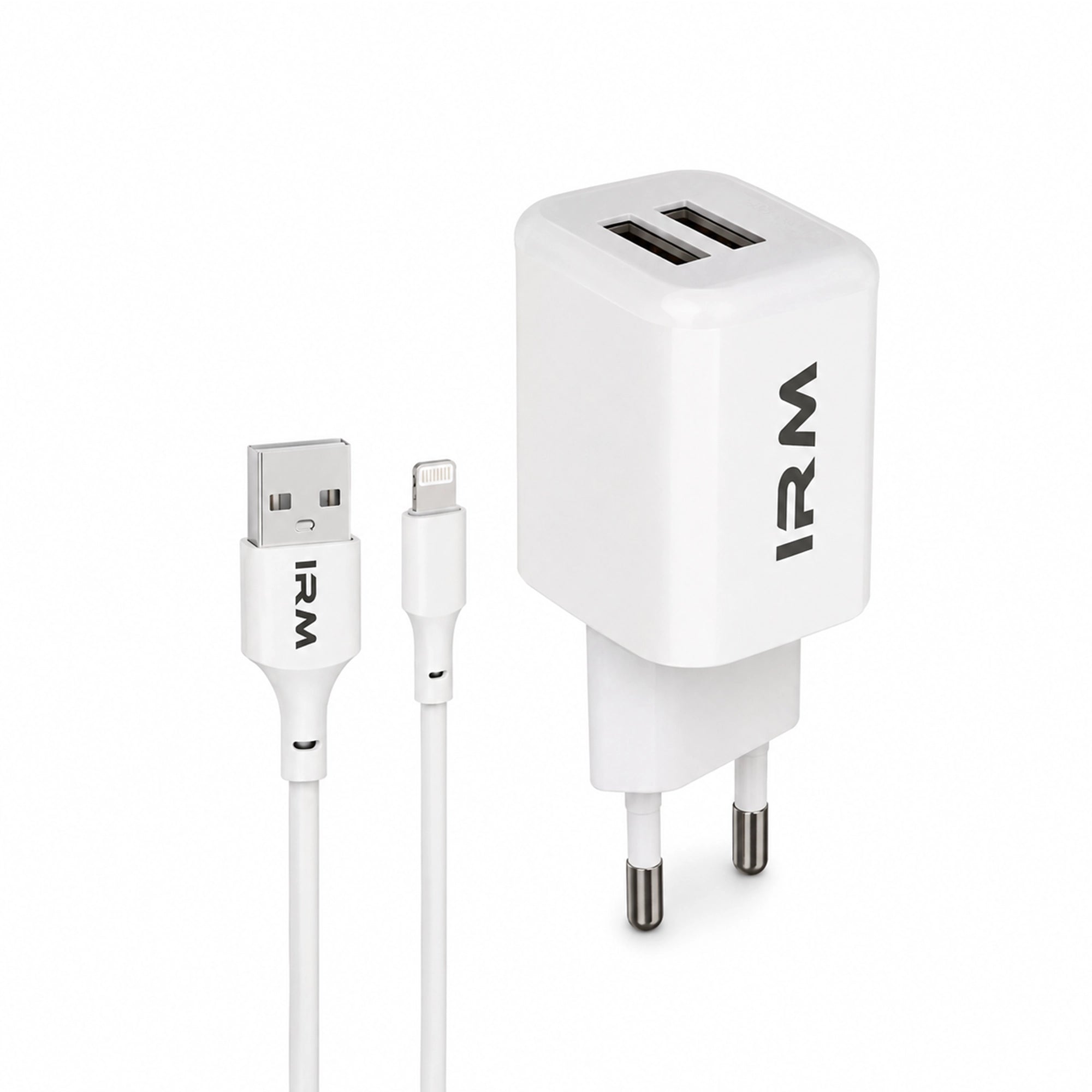 Cargador IRM Doble USB 2.4A con Cable Lightning