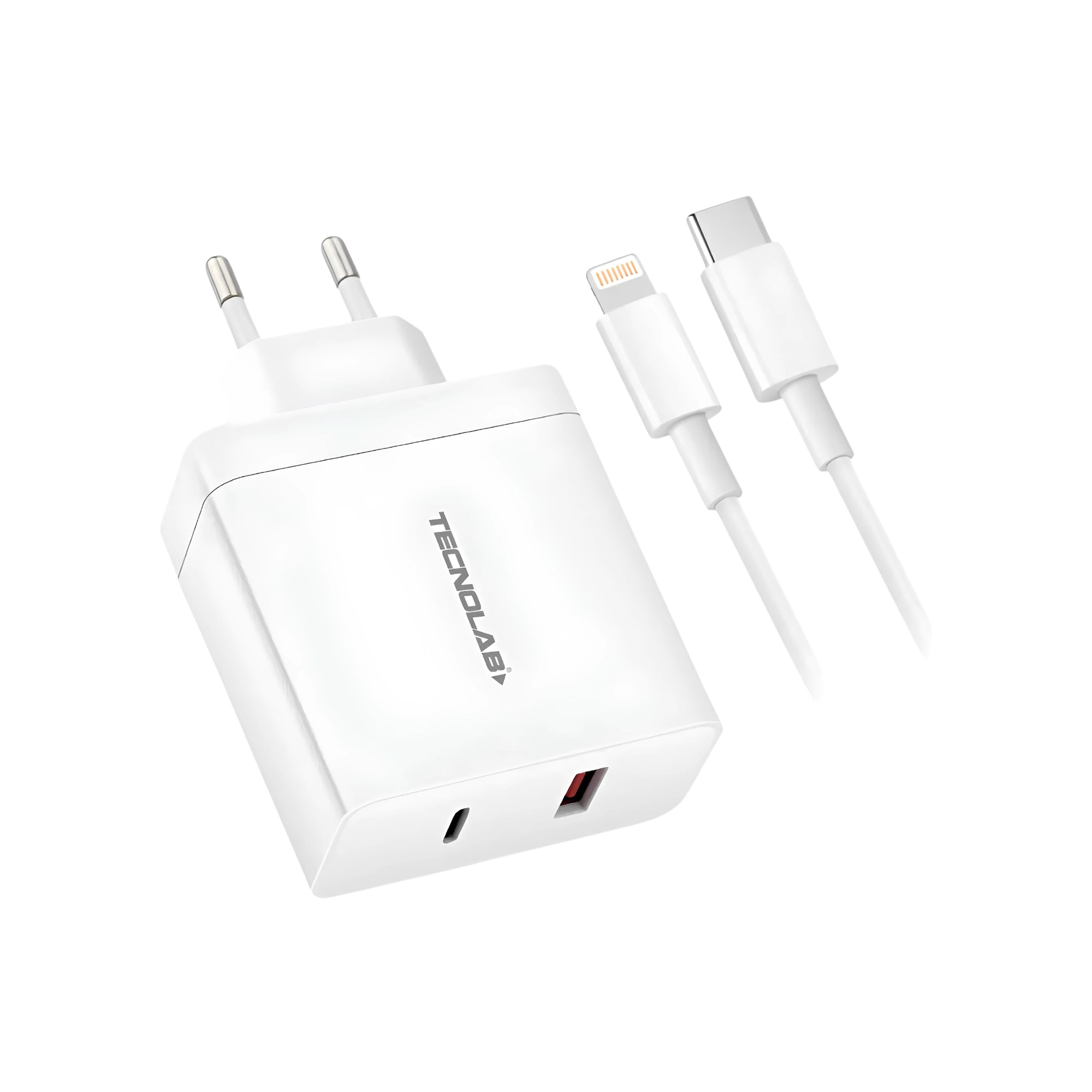 Cargador Rápido Tecnolab 36W USB-C + USB con Cable USB-C a Lightning
