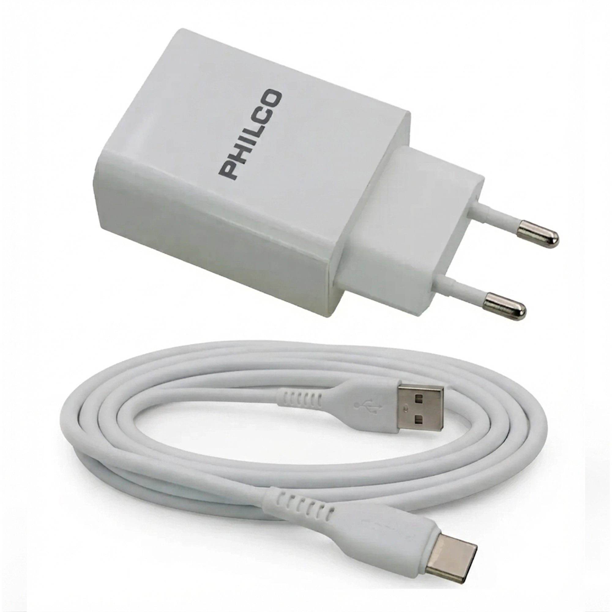 Cargador Philco Doble USB 2.1A con Cable USB-C Blanco