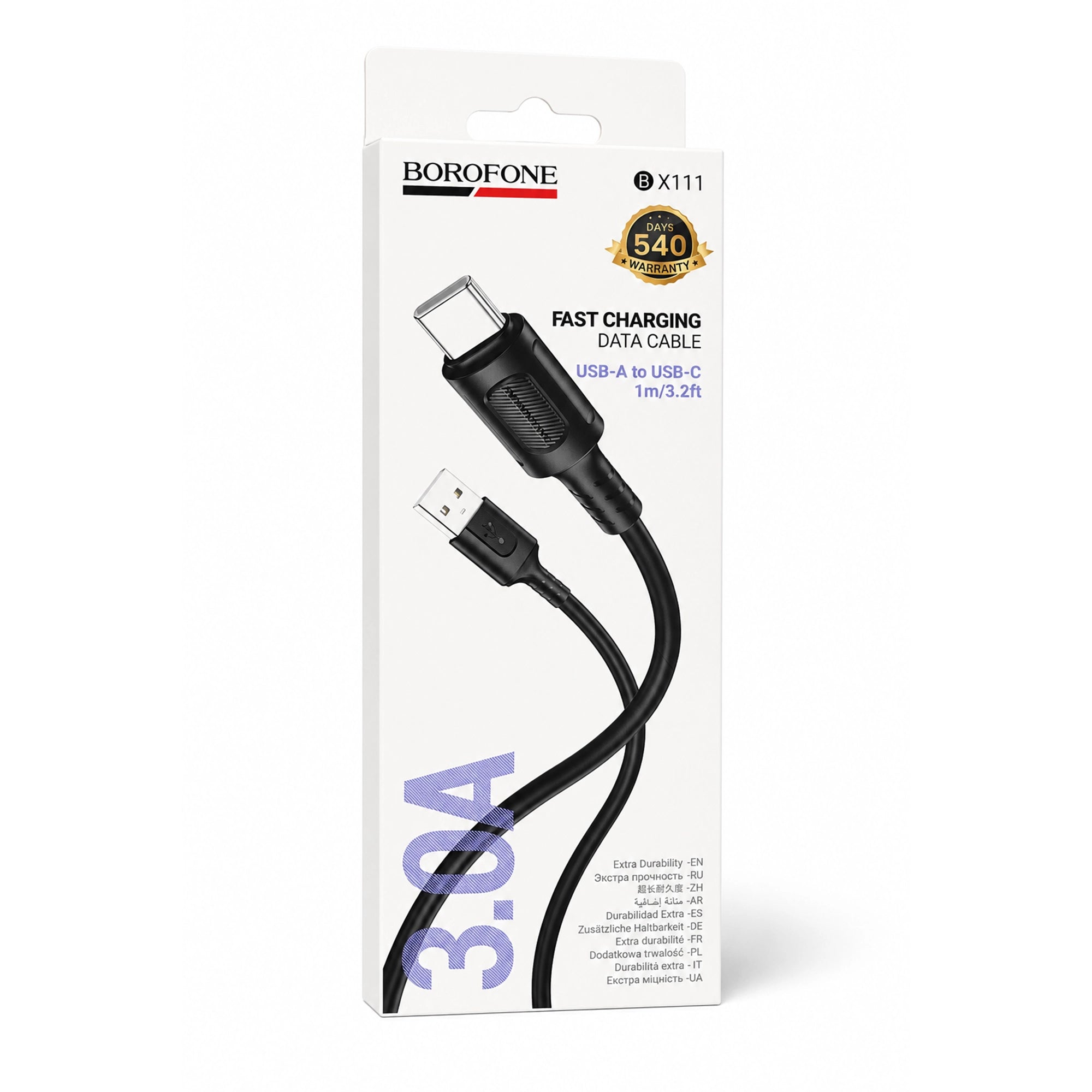 Cable USB-A a USB-C Borofone BX111 Carga Rápida 1M Negro