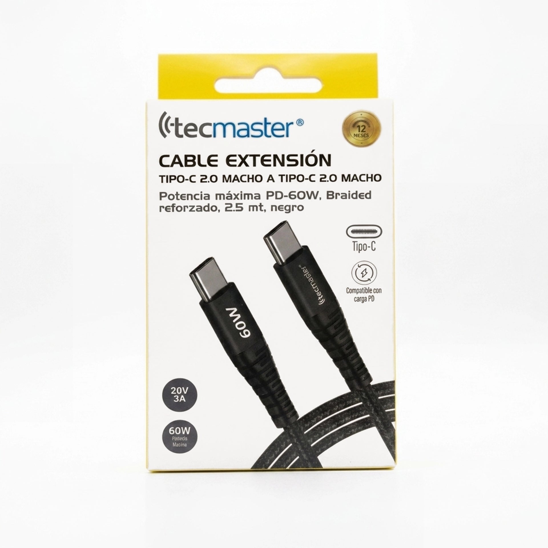 Cable USB-C a USB-C Tecmaster 60W Carga Rápida 2,5 m