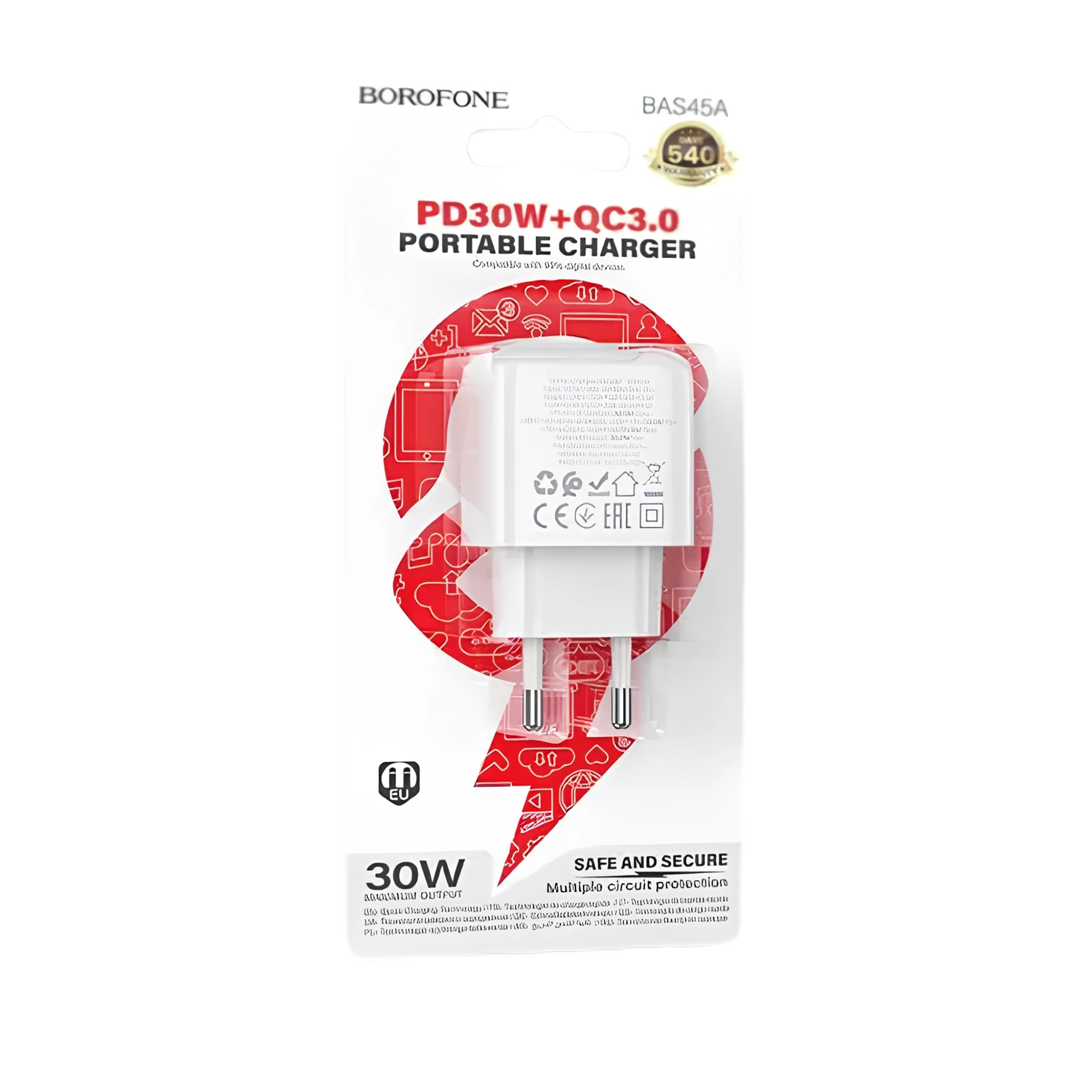 Cargador de Pared Rápido Borofone 30W USB-C + USB