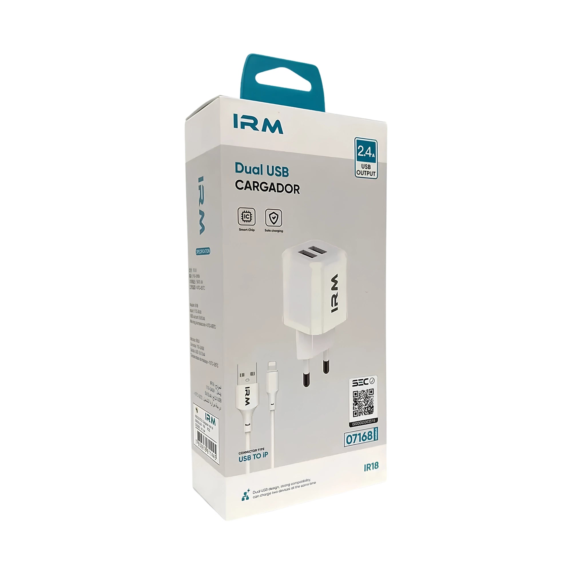 Cargador IRM Doble USB 2.4A con Cable Lightning