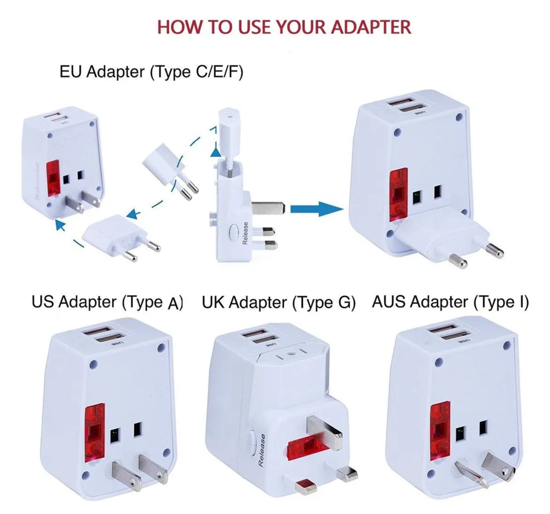 Adaptador Universal para Viajar con Puertos USB