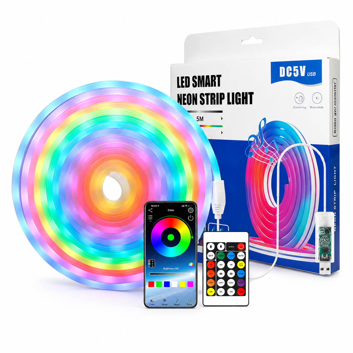 Tira Neón LED Smart RGB 5 Metros USB con App y Control Remoto