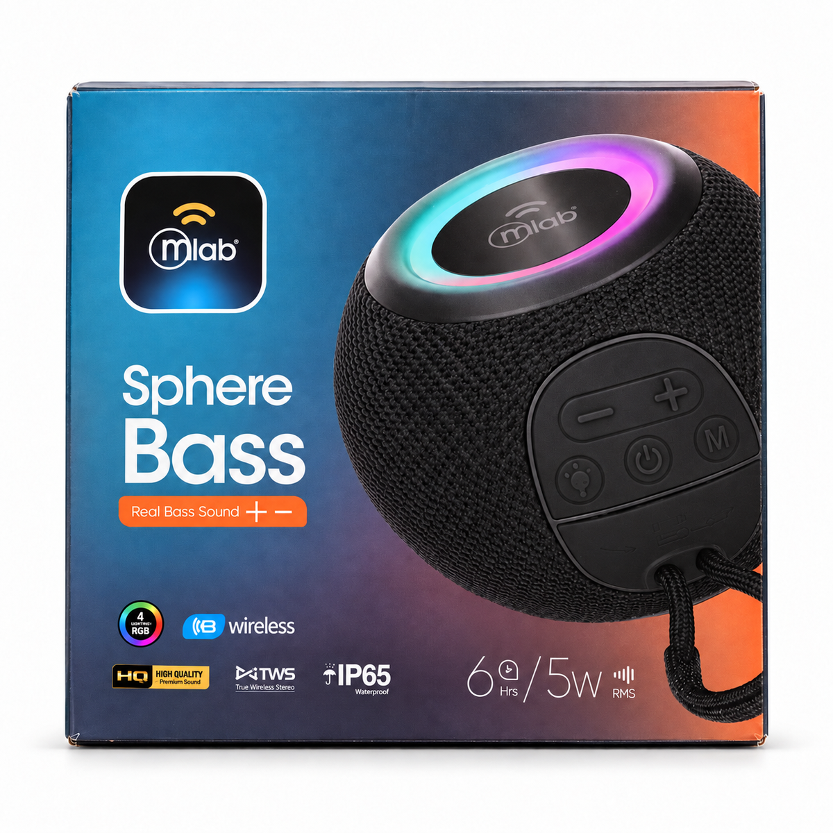 Parlante Bluetooth Mlab Sphere Bass 5W RGB IP65 TWS – Negro